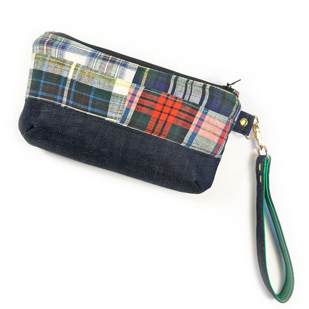 Baily Denim & Plaid Wristlet