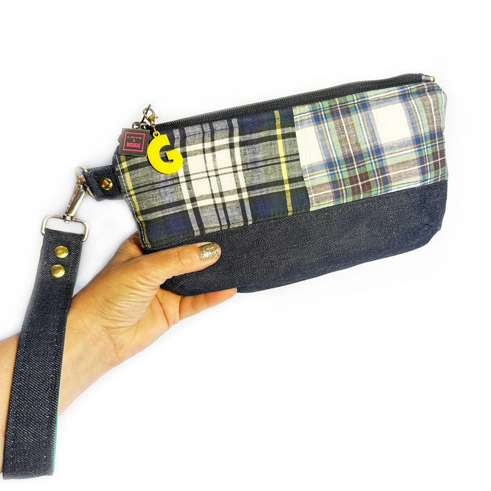 Baily Denim & Plaid Wristlet