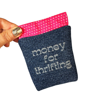 Pink Polka Dot Money for Thrifting Coin Purse