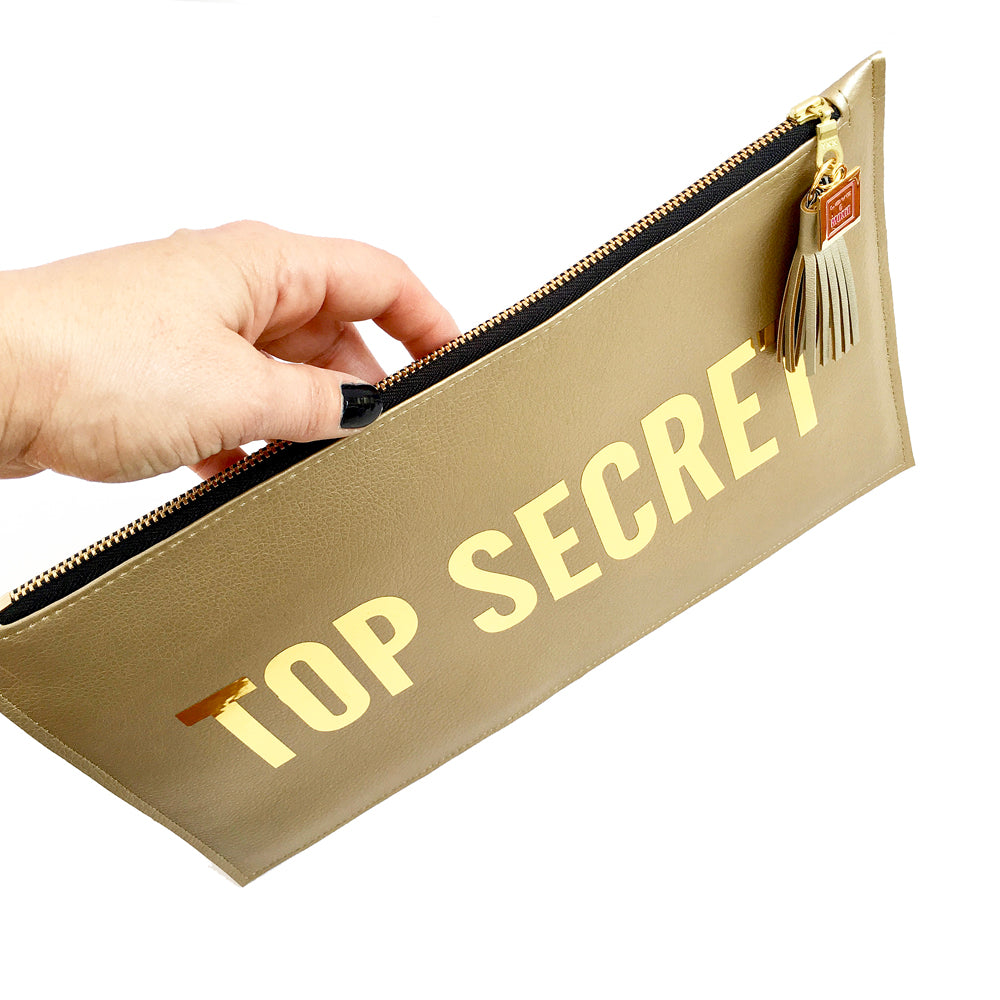 top secret gold zipper pouch bag