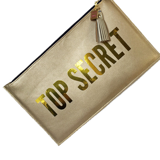 top secret gold clutch statement bag